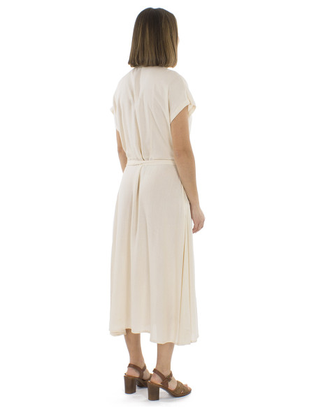 Robe longue 91% viscose 9% lin boutonnée 2 poches poitrine