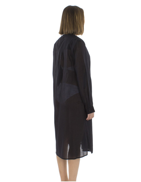 Robe voile coton uni boutonnée manches longues