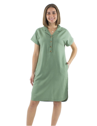 Robe 54% lin 46% viscose col manches courtes