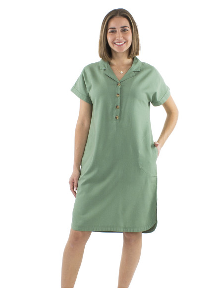 Robe 54% lin 46% viscose col manches courtes