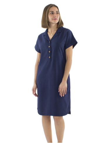 Robe 54% lin 46% viscose col manches courtes
