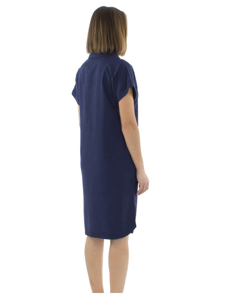 Robe 54% lin 46% viscose col manches courtes
