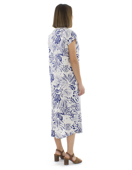Robe 70% viscose 30% lin boutonnée 2 poches imprimé Nature