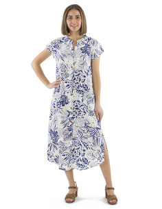 Robe 70% viscose 30% lin boutonnée 2 poches imprimé Nature 2