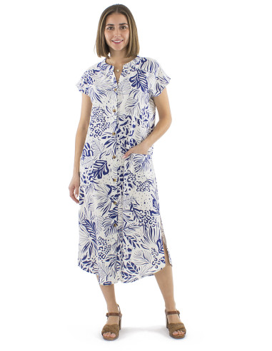 Robe 70% viscose 30% lin boutonnée 2 poches...