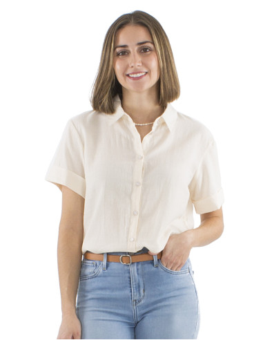 Chemisier coton mousse uni boutonné manches...
