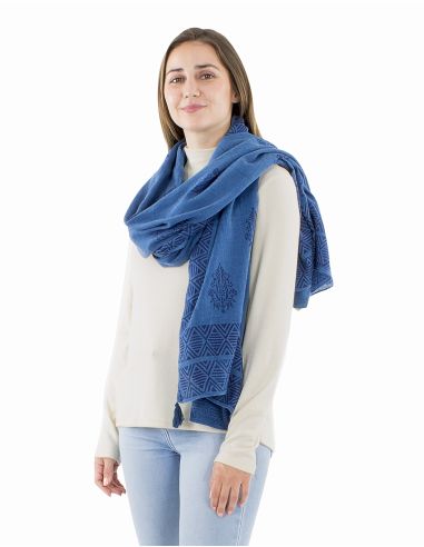 Châle coton épais pompons twill bordure tampons