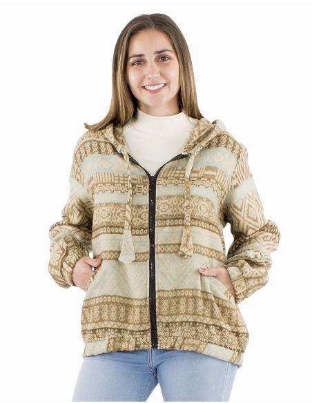 Blouson acrylique châle zip Jacquart lignes