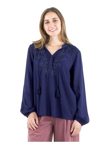 Chemisier viscose 5 boutons brodé
