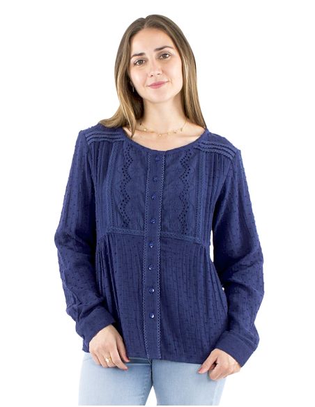 Chemisier coton uni gaze brodé