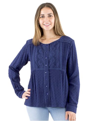 Chemisier coton uni gaze brodé