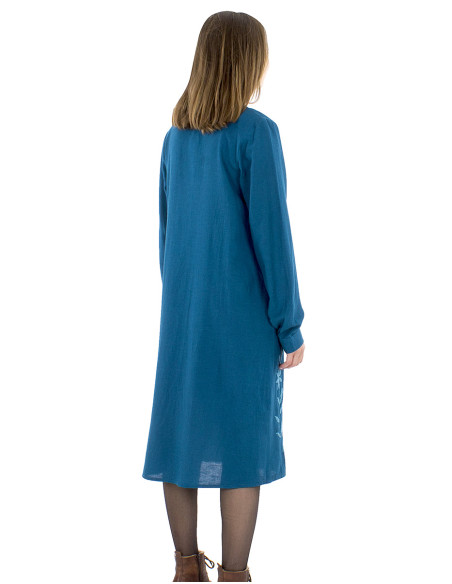 Robe 91% viscose 9% lin uni brodée main