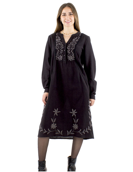 Robe 91% viscose 9% lin uni brodée main