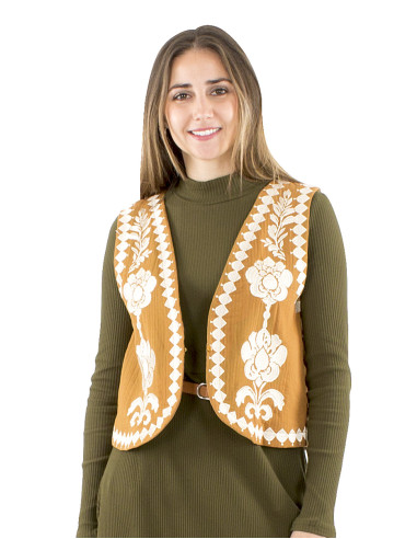 Gilet coton brodé doublé coton