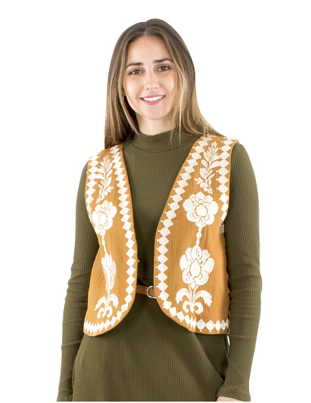 Gilet coton brodé doublé coton