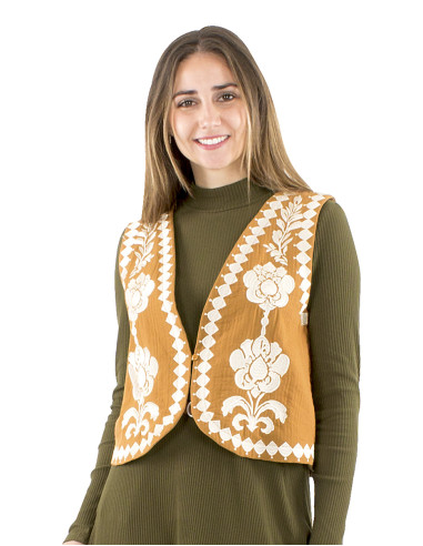Gilet coton brodé doublé coton