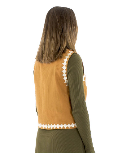 Gilet coton brodé doublé coton