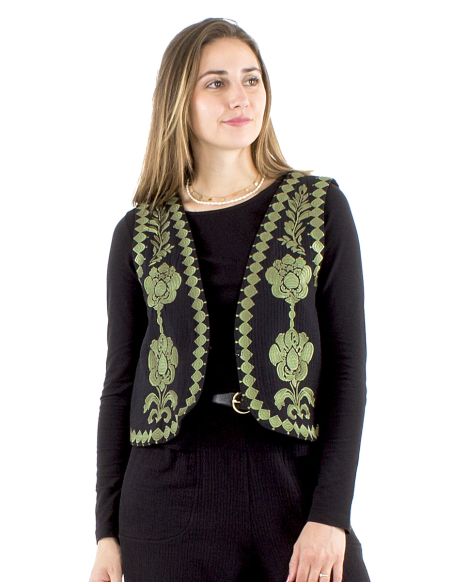 Gilet coton brodé doublé coton
