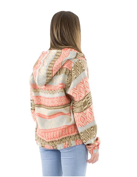 Blouson acrylique châle zip Jacquart lignes