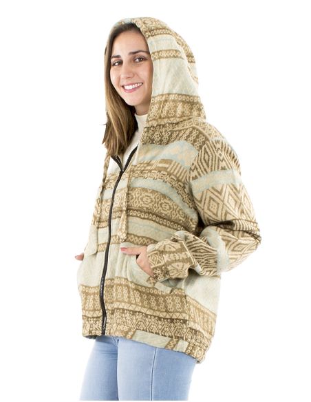 Blouson acrylique châle zip Jacquart lignes