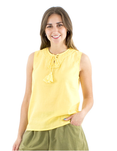 Chemisier coton mousse uni sans manches