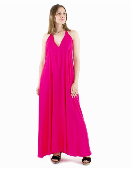 Robe viscose unie bretelles dos nu