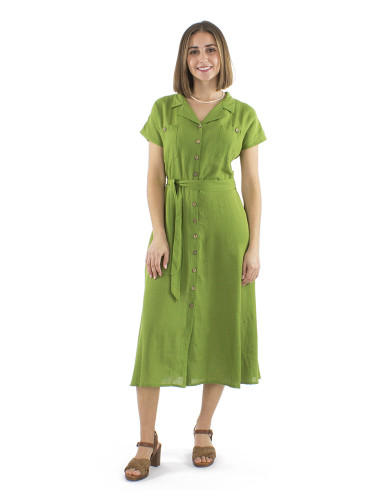 Robe longue 91% viscose 9% lin boutonnée 2...