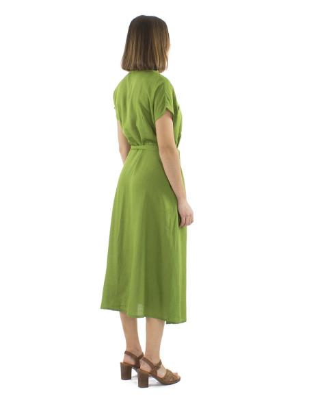 Robe longue 91% viscose 9% lin boutonnée 2 poches poitrine