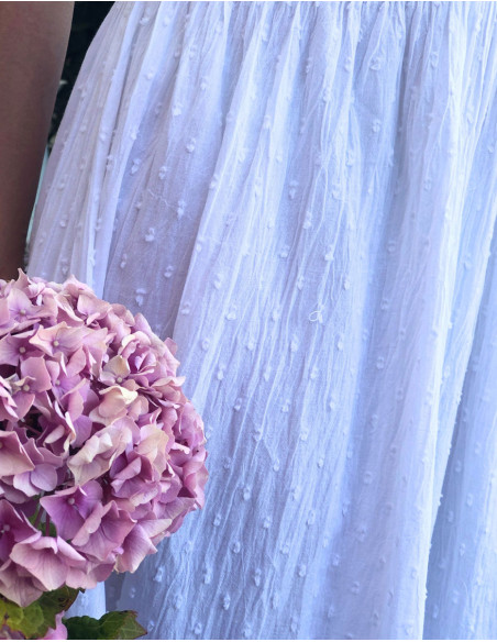 Robe coton blanc brodée doublée élastique ceinture