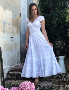 Robe coton blanc brodée doublée élastique ceinture