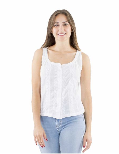 Top coton boutonné brodé main