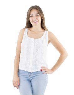 Top coton boutonné brodé main 2