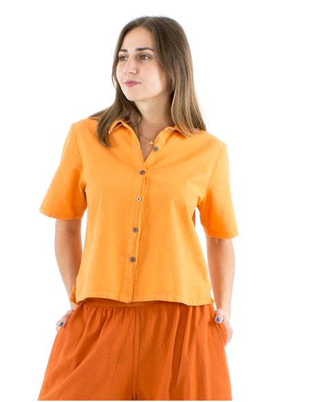 Chemisier coton uni col court manches courtes SW