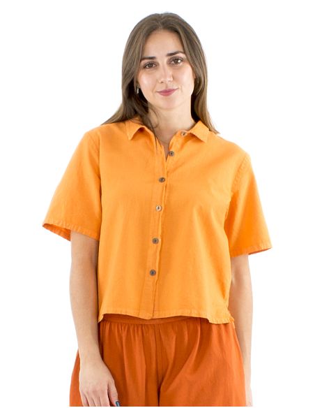 Chemisier coton uni col court manches courtes SW