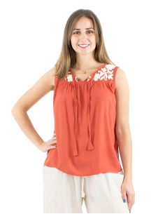 Chemisier viscose brodé main sans manches