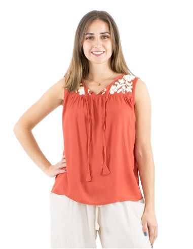 Chemisier viscose brodé main sans manches