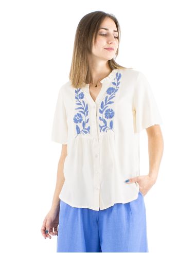 Chemisier viscose brodé main manches courtes