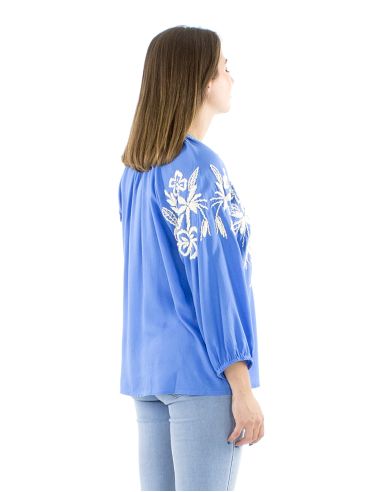 Chemisier viscose brodé main manches 3/4
