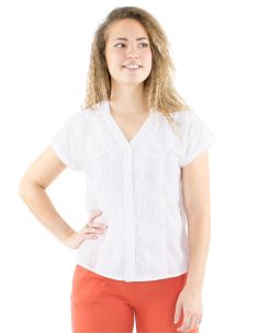 Chemisier coton blanc brodé manches courtes 2