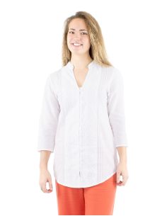 Chemisier coton blanc brodé manches 3/4 2