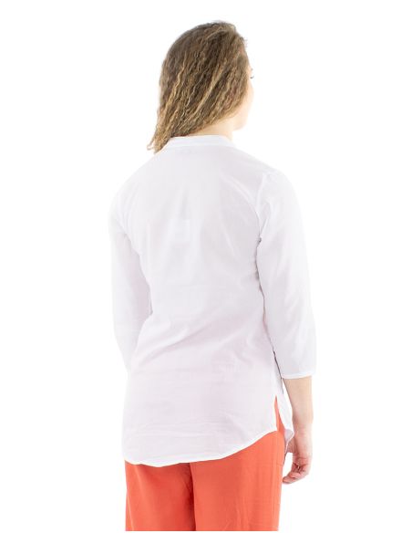 Chemisier coton blanc brodé manches 3/4