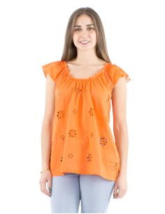 Chemisier coton blanc brodé emmanchure Raglan