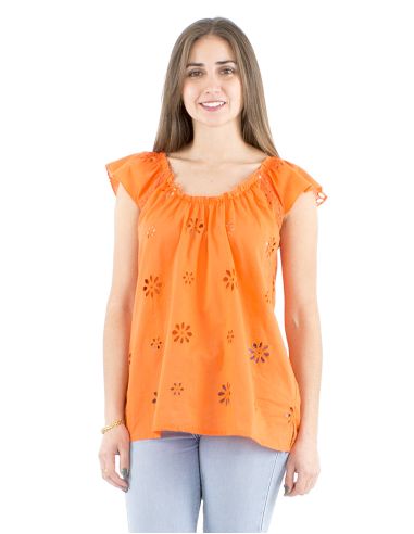 Chemisier coton blanc brodé emmanchure Raglan