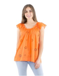 Chemisier coton blanc brodé emmanchure Raglan 2