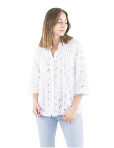 Chemisier coton blanc brodé manches 3/4 2