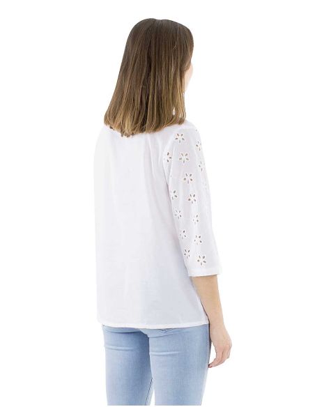 Chemisier coton blanc brodé manches 3/4