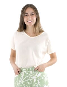 Chemisier coton mousse uni forme col V bout manche