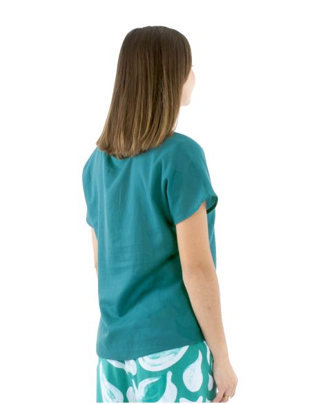 Chemisier coton mousse uni forme col V bout manche