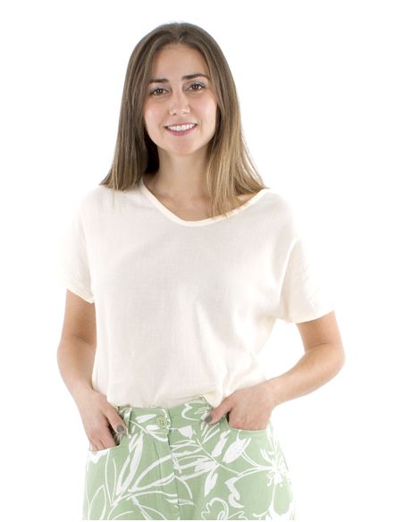 Chemisier coton mousse uni forme col V bout manche