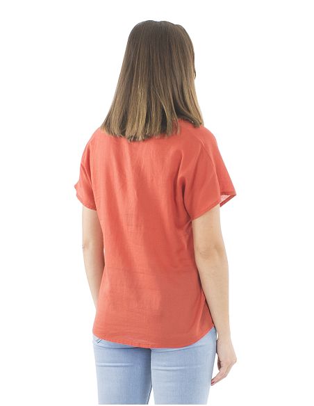 Chemisier coton mousse uni forme col V bout manche